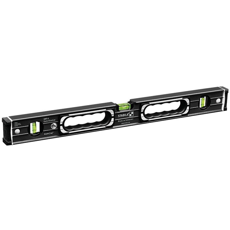 A Stabila 122cm spirit level with an extruded aluminium body and accurate vials, for checking horizontal and vertical alignment.