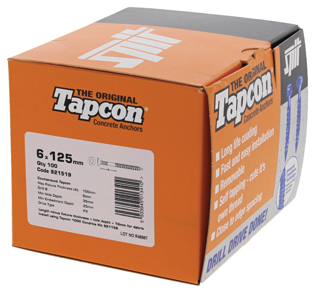 Photo of Spit Tapcons Countersunk Concrete Screws 100 Pack