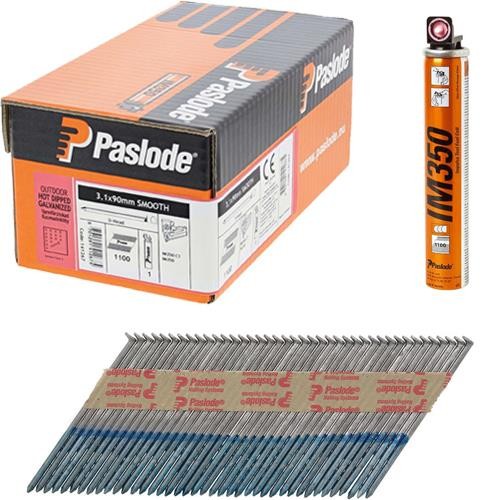 Paslode IM350+ 141267 90mm x 3.1mm Straight Hot Dip Galv Nail - 1100 box c/w 1 Fuel Cell