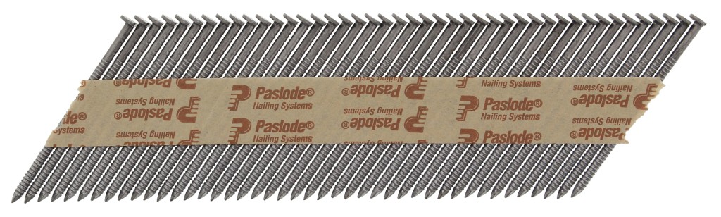 A steel ring-shank nail with annular rings along the shaft for enhanced withdrawal resistance in timber framing.,
