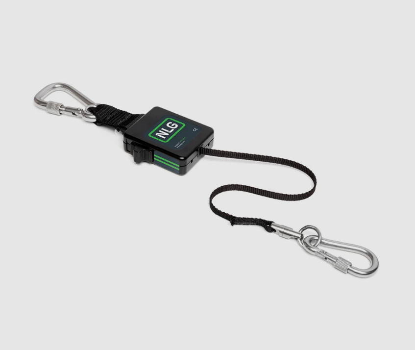 A fall-arrest safety harness or lanyard with energy-absorbing components, for working at height in compliance with safety regulations.