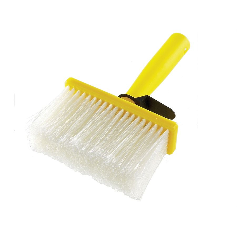 A large masonry brush with stiff synthetic bristles and a comfortable handle, for applying stabilisers, sealers, and textured coatings to walls.