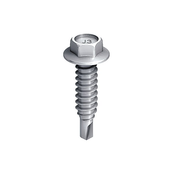 A steel 6.3×25mm self-drilling screw with a sharp drill-point tip and spiral threads along the shaft, suitable for fixing into steel framing.
