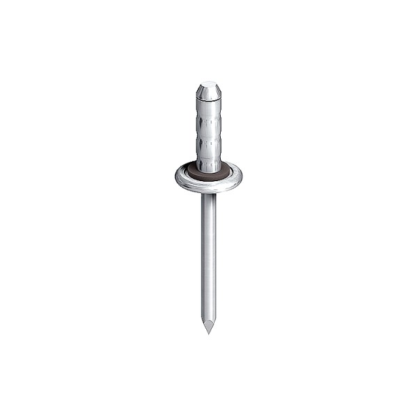 An aluminium 4.8×16mm dome-head blind rivet with a steel mandrel, used for joining sheet materials where access is only available from one side.
