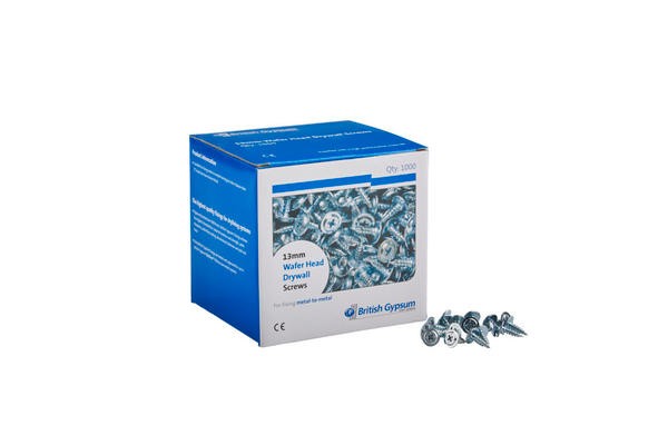 A bright zinc plated wafer head drywall screw with a bugle head and fine threads, designed for fixing plasterboard to timber or metal studwork.