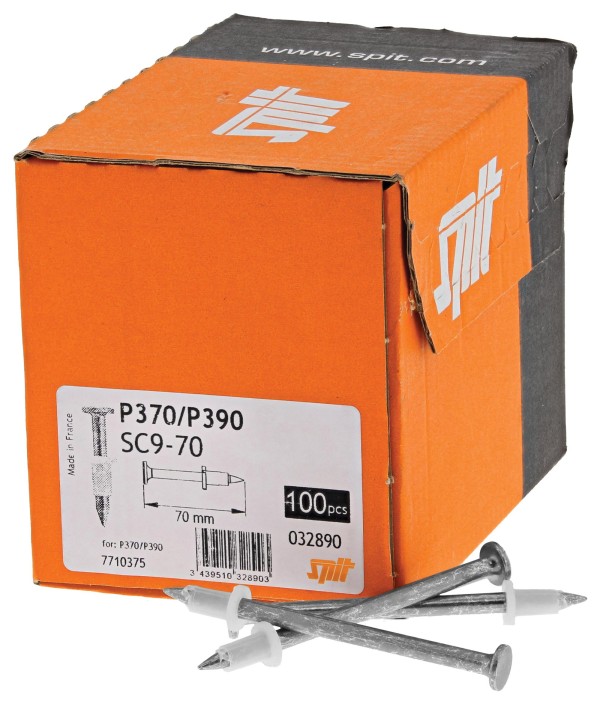 An orange and black Spit cordless power tool, with an ergonomic grip, designed for use on construction and maintenance tasks.