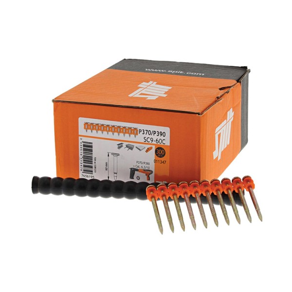 An orange and black Spit cordless power tool, with an ergonomic grip, designed for use on construction and maintenance tasks.