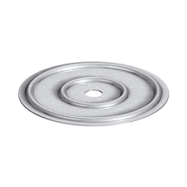 A steel flat washer with a central hole for use with a bolt or screw to distribute clamping load and protect the mating surface.,