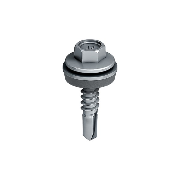 A steel self-drilling screw with a sharp drill-point tip and spiral threads along the shaft, suitable for fixing into steel framing.