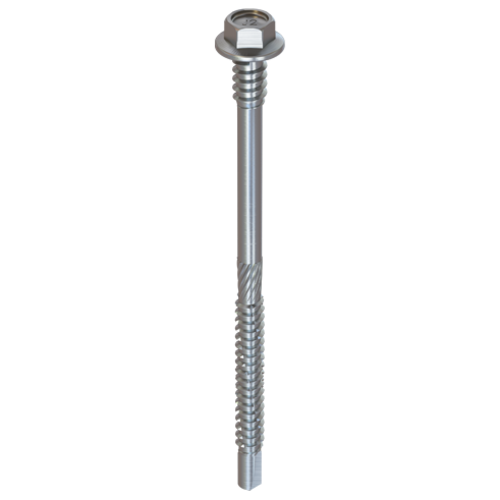 A single metallic screw with a hexagonal head and partial threading along the shaft, shown against a plain light background.