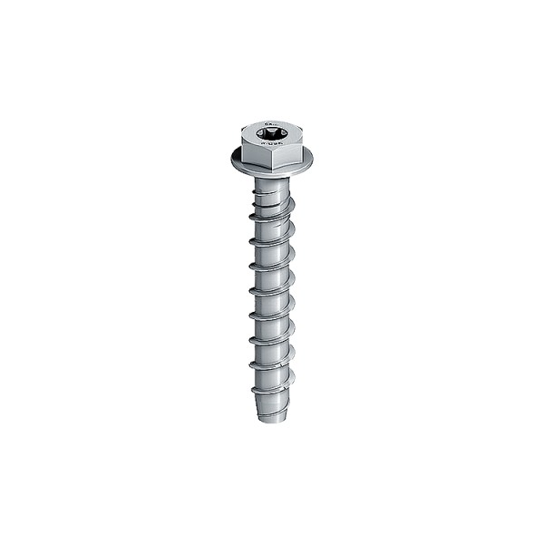 A steel masonry screw with a specially hardened thread, designed for direct fixing into concrete, brick, and block without a plug.