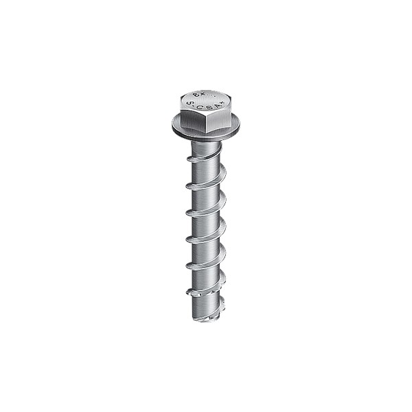 A steel masonry screw with a specially hardened thread, designed for direct fixing into concrete, brick, and block without a plug.