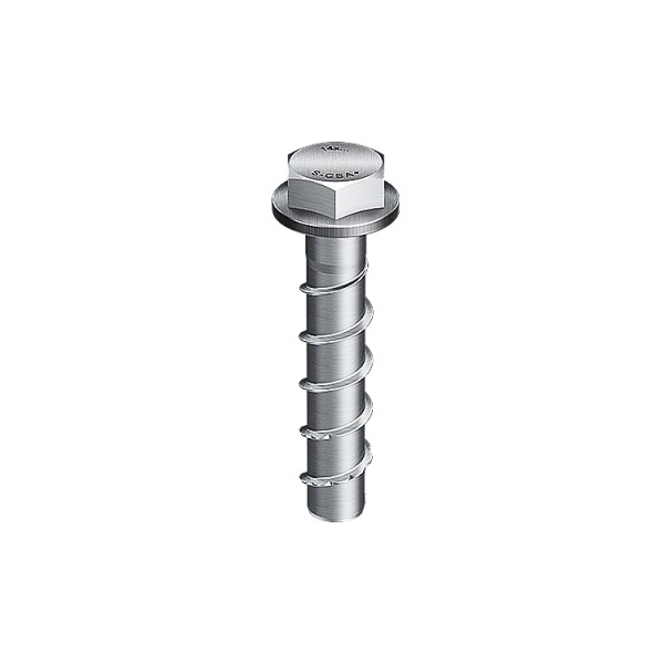 A steel masonry screw with a specially hardened thread, designed for direct fixing into concrete, brick, and block without a plug.