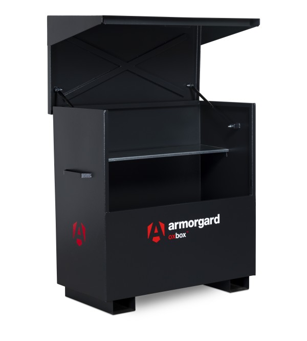A steel Armorgard steel tool chest with multiple drawers, a locking lid, and rubber-lined interior, for organising and storing hand tools.