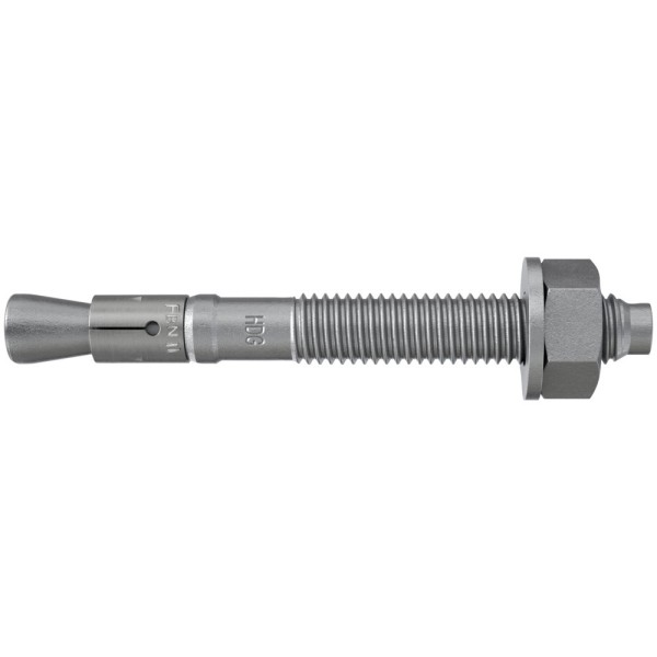 A hot-dip galvanised M10 through bolt anchor with a hex nut and washer, featuring a threaded shaft and expansion sleeve, designed for securing heavy loads to concrete or masonry surfaces.