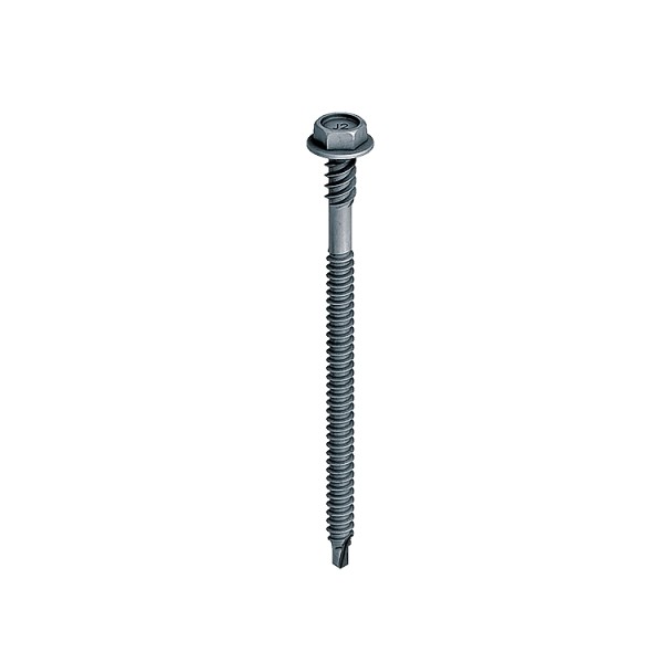 A steel screw with a threaded shaft and sharp point, for general-purpose fastening applications.