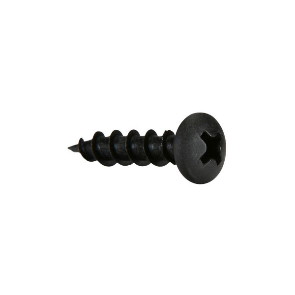 A steel screw with a threaded shaft and sharp point, for general-purpose fastening applications.