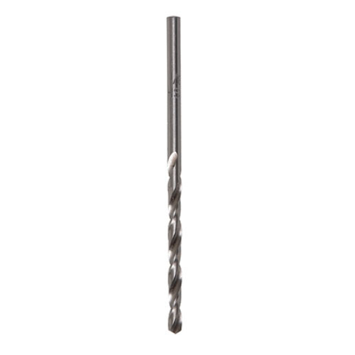 A metal twist drill bit with a straight shaft and spiral flutes, commonly used for drilling holes in materials such as wood, metal, or plastic.