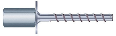 A metal concrete screw anchor with a hexagonal head and washer, featuring a partially threaded shank with deep spiral grooves, shown on a white background.