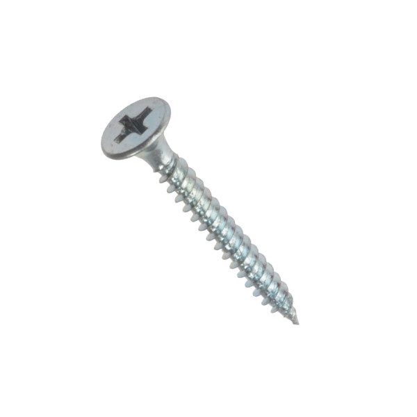 A steel screw with a threaded shaft and sharp point, for general-purpose fastening applications.