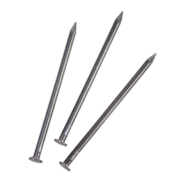 A steel wire nail with a flat head and a smooth shank, for general-purpose timber fastening.