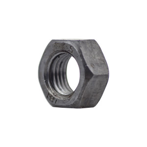 A steel hex nut with an internally threaded profile, for use with a matching bolt or threaded rod.