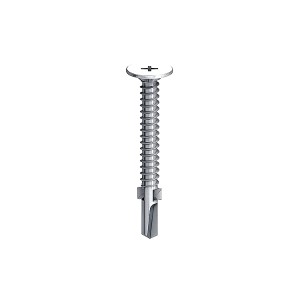 A steel 5.5×50mm self-drilling screw with a sharp drill-point tip and spiral threads along the shaft, suitable for fixing into steel framing.