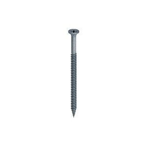 A steel screw with a threaded shaft and sharp point, for general-purpose fastening applications.
