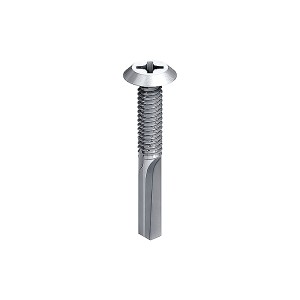 A carbon steel 5.5×38mm self-drilling screw with a sharp drill-point tip and spiral threads along the shaft, suitable for fixing into steel framing.