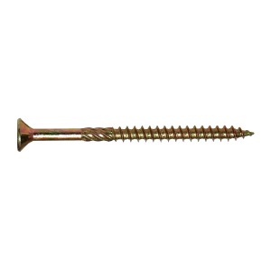 A steel countersunk head screw with a threaded shaft and sharp point, for general-purpose fastening applications.