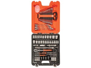 A Bahco socket wrench set with a ratchet handle and multiple socket sizes, for tightening and loosening nuts and bolts.