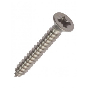 A stainless steel countersunk head screw with a threaded shaft and sharp point, for general-purpose fastening applications.