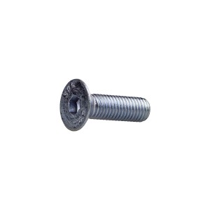 A bright zinc plated M10 countersunk head screw with a threaded shaft and sharp point, for general-purpose fastening applications.