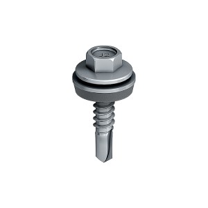 A steel self-drilling screw with a sharp drill-point tip and spiral threads along the shaft, suitable for fixing into steel framing.