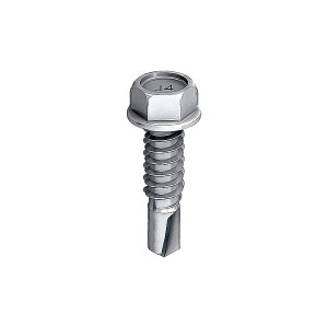 A steel self-drilling screw with a sharp drill-point tip and spiral threads along the shaft, suitable for fixing into steel framing.