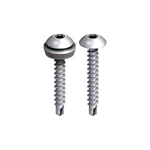 A steel 4.9×35mm self-drilling screw with a sharp drill-point tip and spiral threads along the shaft, suitable for fixing into steel framing.