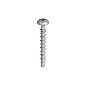 A steel masonry screw with a specially hardened thread, designed for direct fixing into concrete, brick, and block without a plug.