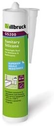A 310ml cartridge of white silicone sealant with a flexible cured finish, for sealing joints around kitchens, bathrooms, and windows.