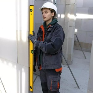 A Stabila 80cm spirit level with an extruded aluminium body and accurate vials, for checking horizontal and vertical alignment.