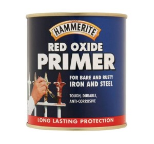 A 500ml tin of Hammerite metal primer in red for preparing bare and previously painted metal surfaces before topcoat application.,