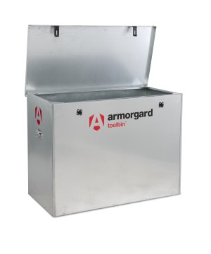 A steel Armorgard heavy-duty site storage unit with a steel construction, secure locking, and a load-rated base.
