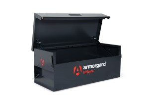 A steel Armorgard heavy-duty site storage unit with a steel construction, secure locking, and a load-rated base.