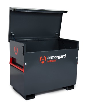 A steel Armorgard heavy-duty site storage unit with a steel construction, secure locking, and a load-rated base.