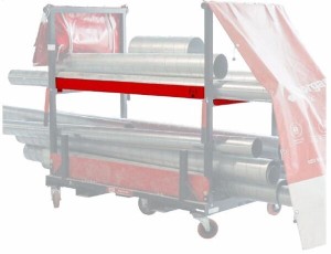 A steel metal shelving unit with adjustable shelf heights and a robust welded steel frame, for organised storage in workshops and site cabins.