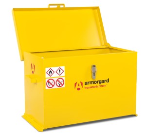 A steel Armorgard heavy-duty site storage unit with a steel construction, secure locking, and a load-rated base.