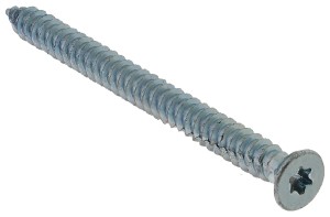 A nylon frame anchor with a countersunk head and nylon expansion plug, designed for securing window and door frames to masonry walls.