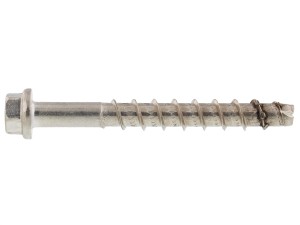 An A4 stainless steel 8×80mm hex head masonry screw with a specially hardened thread, designed for direct fixing into concrete, brick, and block without a plug.