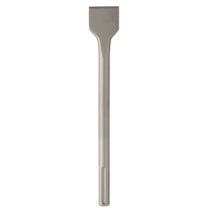 A hardened steel SDS demolition chisel with a wide flat blade, designed for use with SDS rotary hammers to break out tiles, mortar, and concrete.