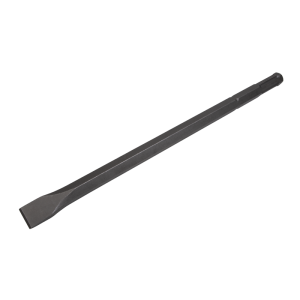 A hardened steel chisel with a bevelled cutting edge and a square-section body, for cutting stone, brick, or timber.