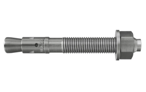 An A4 stainless steel M16 through bolt anchor with a hex nut and washer, featuring a threaded shaft and expansion sleeve, designed for securing heavy loads to concrete or masonry surfaces.